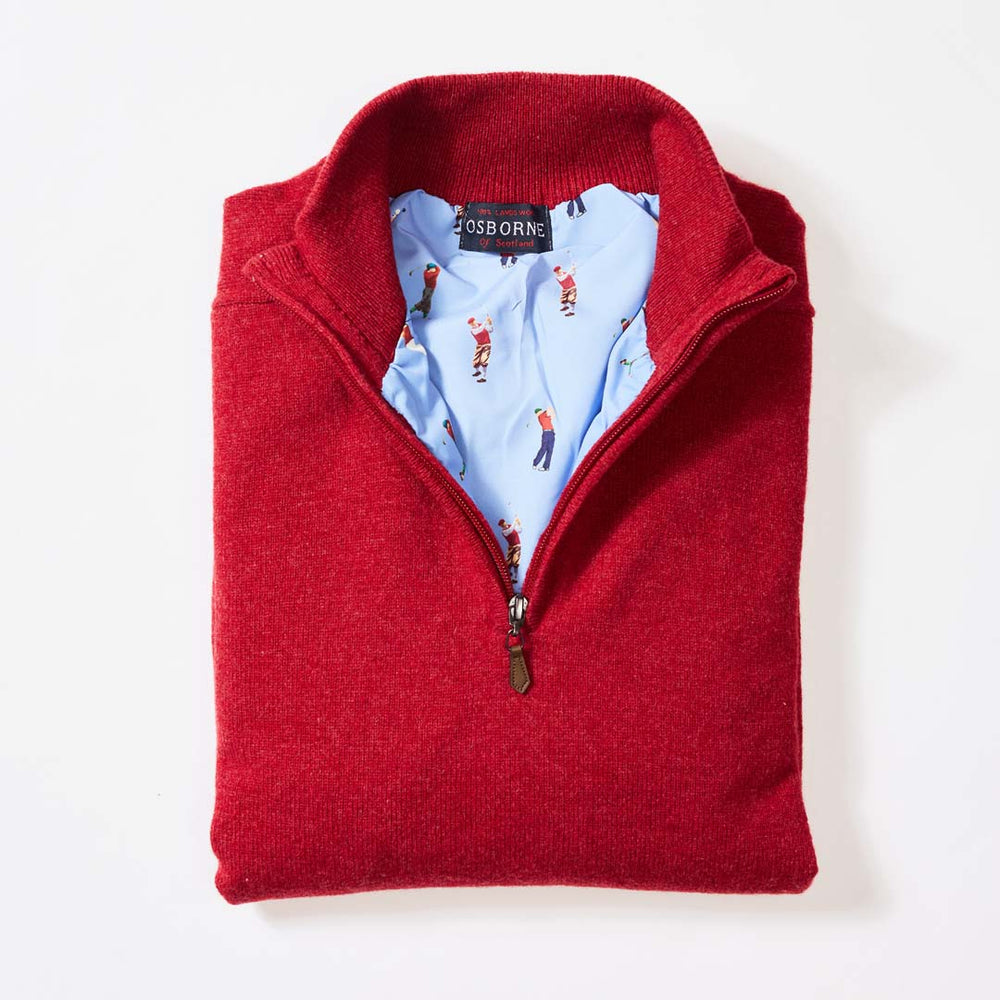 Lambswool windstopper quarter zip - Poppy Melange - Golf lining