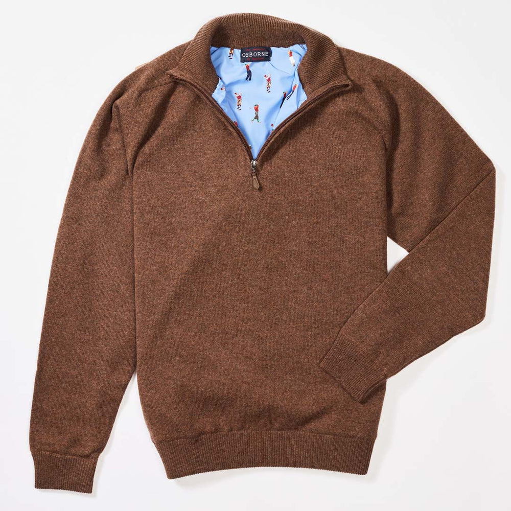 Lambswool windstopper quarter zip - Tobacco - Golf lining