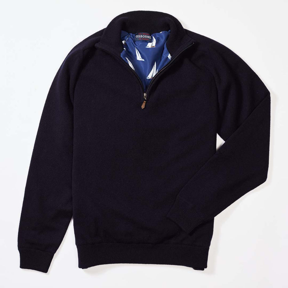 Lambswool windstopper quarter zip - Navy - Boat lining