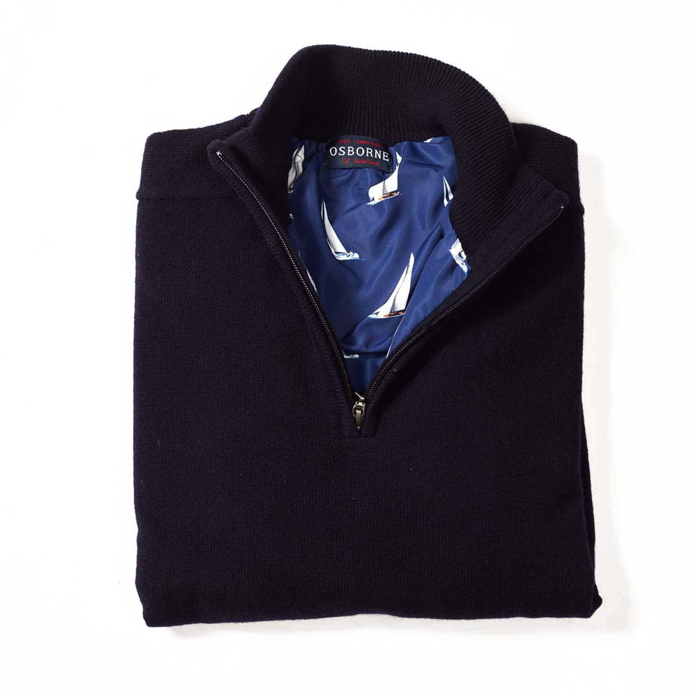 Lana d'agnello antivento zip a un quarto - Navy - fodera della barca
