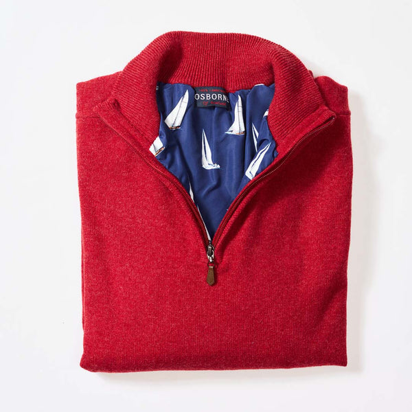 Lambswool windstopper quarter zip - Poppy Melange - Boat lining