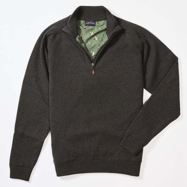 Lambswool windstopper quarter zip - Seaweed - Duck lining