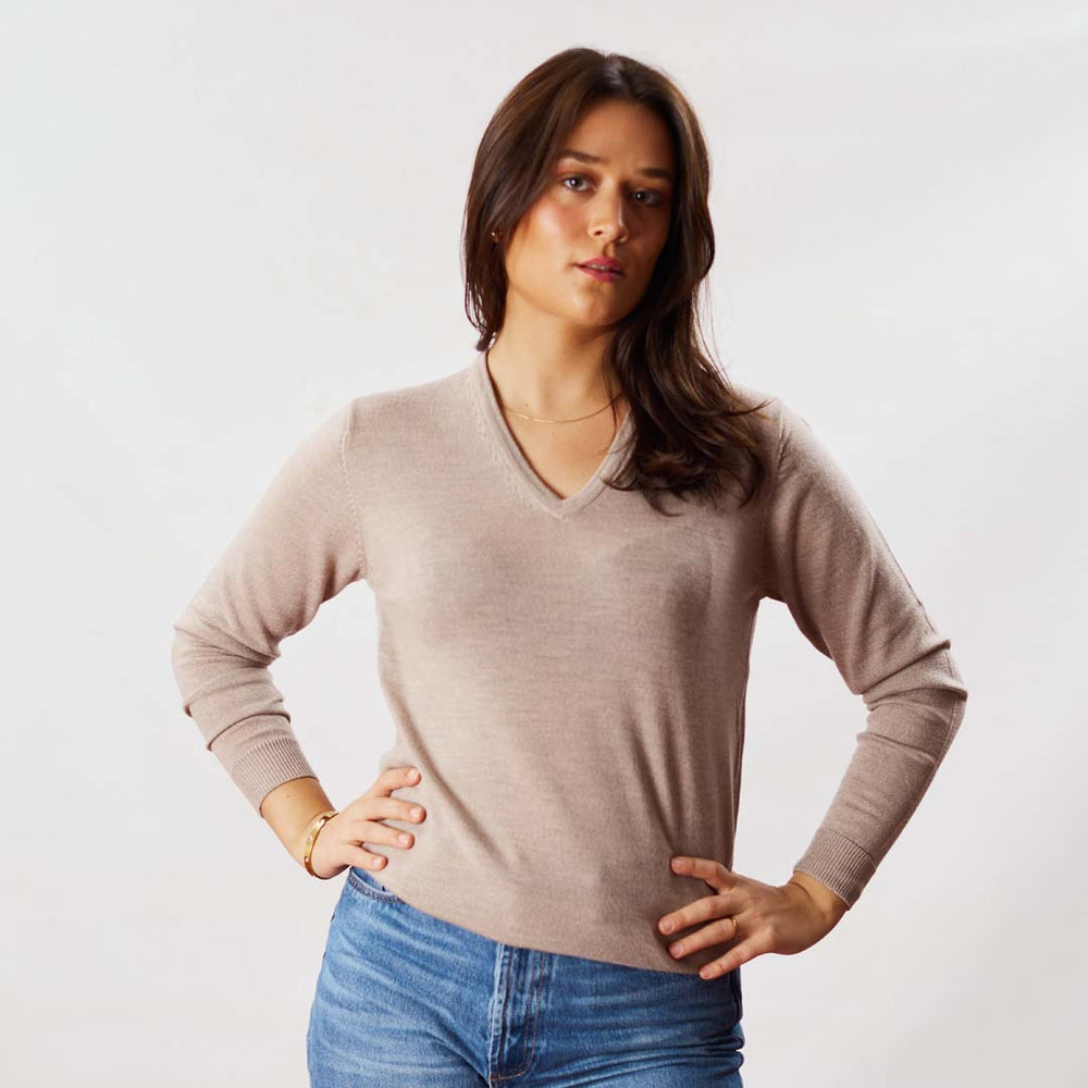 Merino V-neck women - Beige