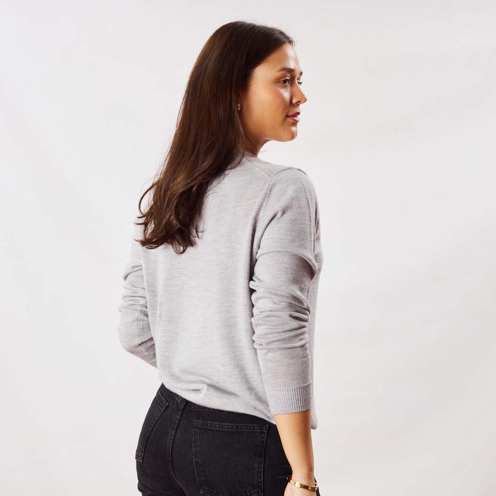 Merino collo a V donne - Light Grey