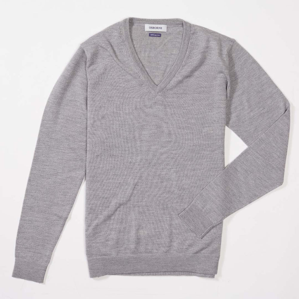 Merino collo a V donne - Light Grey