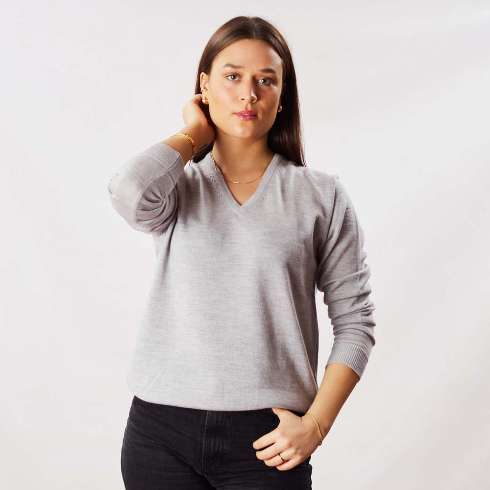 Merino collo a V donne - Light Grey