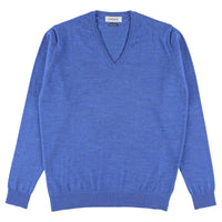Merino V-Ausschnitt damen - Mid Blue