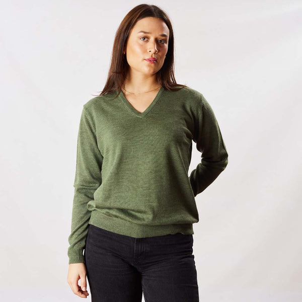 Merino V-neck women - Moss