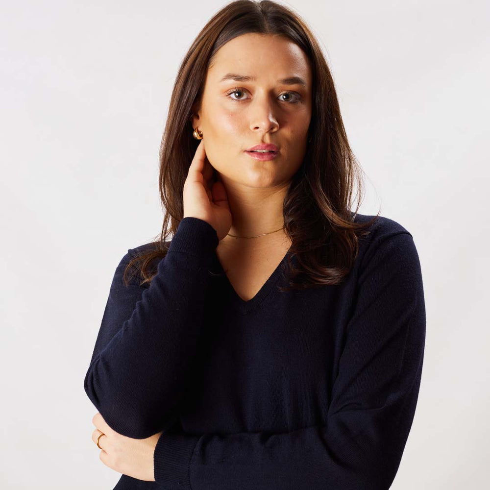 Merino V-neck women - Navy