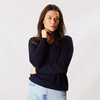 Merino V-neck women - Navy