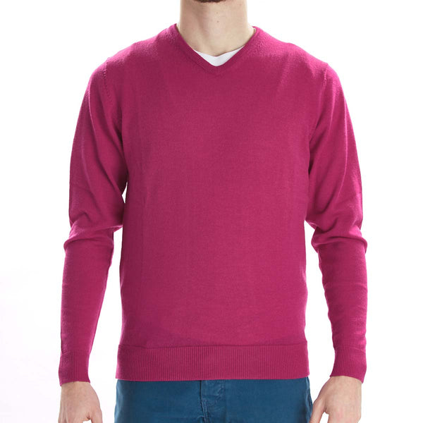 Merino V-neck - Fuchsia