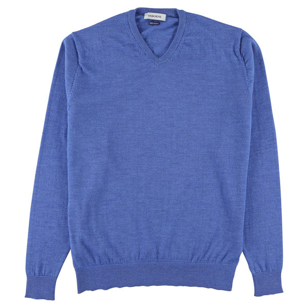Merino collo a V - Mid Blue