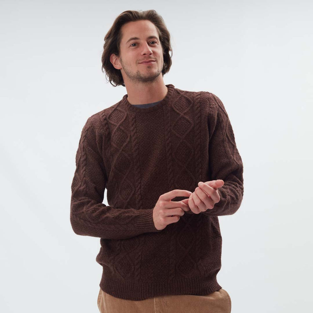 Lambswool large cable crew neck - Hickory 363