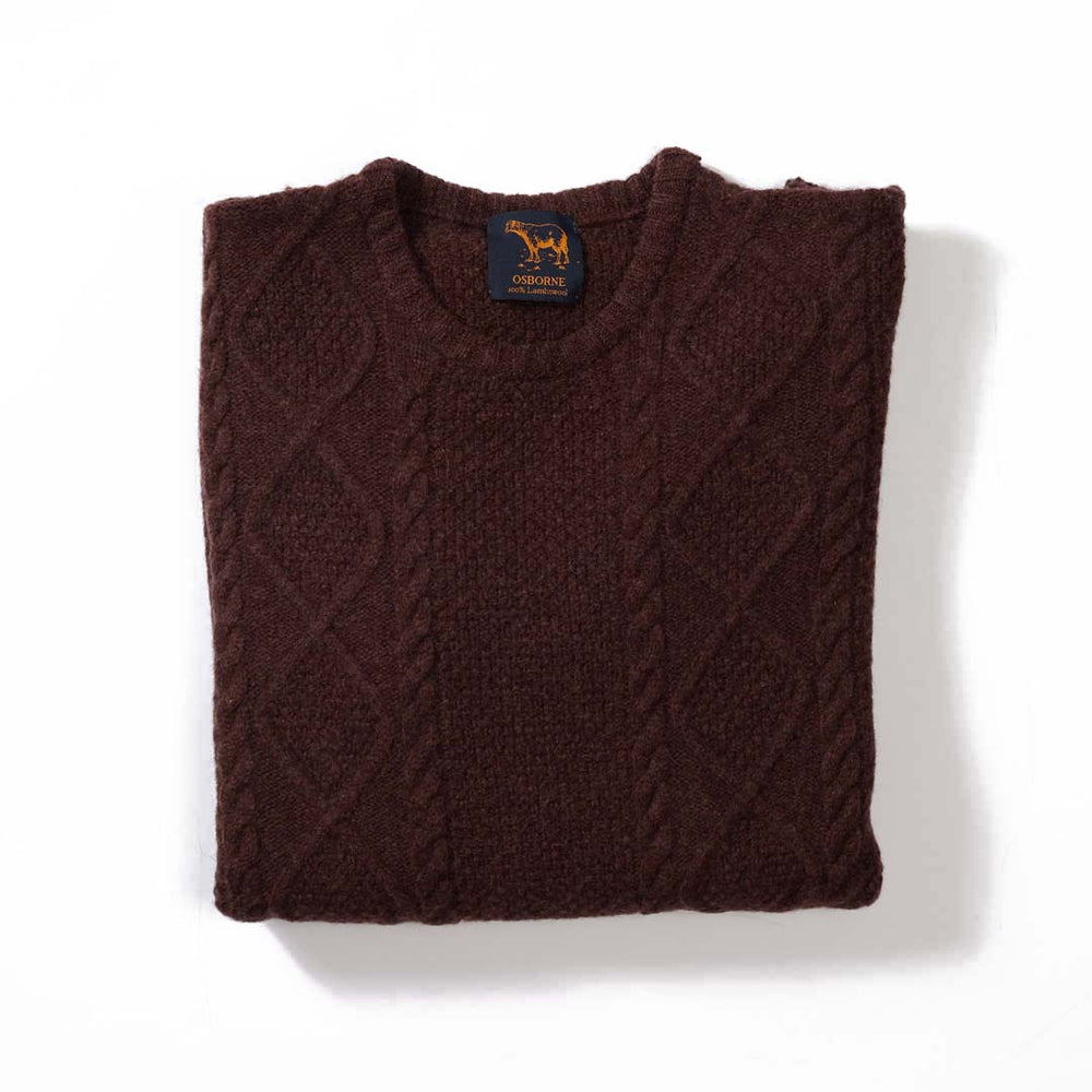 Lambswool large cable crew neck - Hickory 363