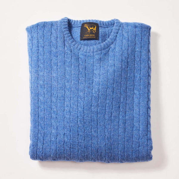Lambswool small cable crew neck - River