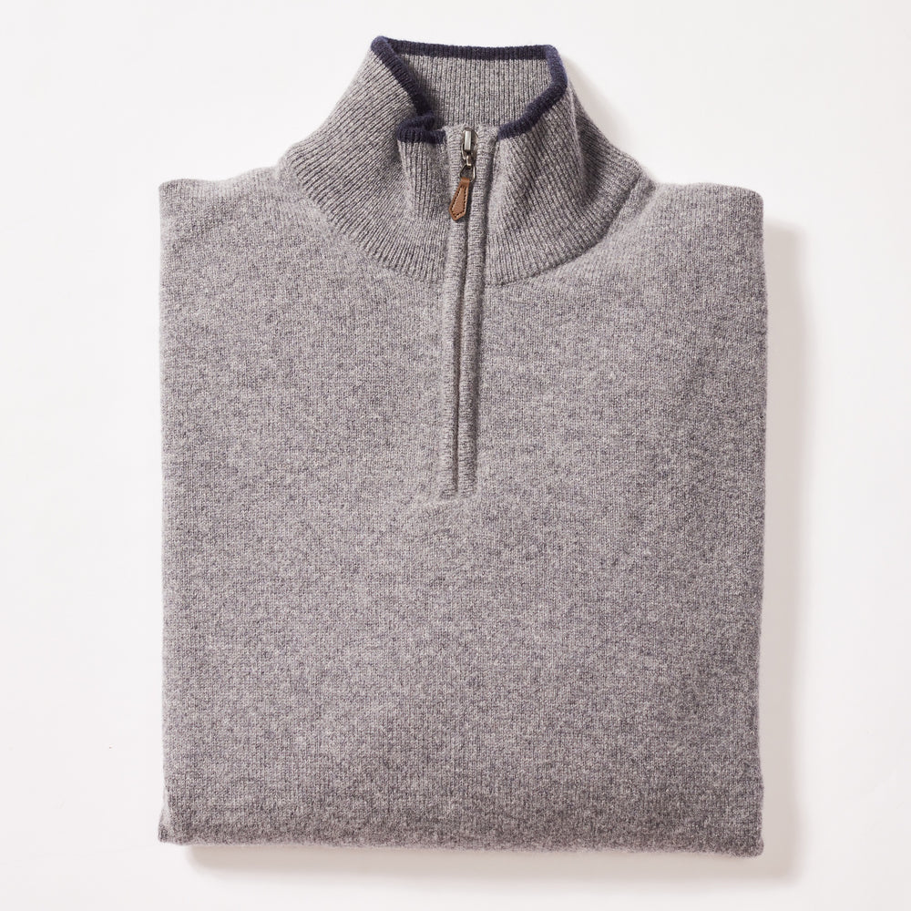 Lana d'agnello zip a un quarto - Grey Mix/Indigo Melange