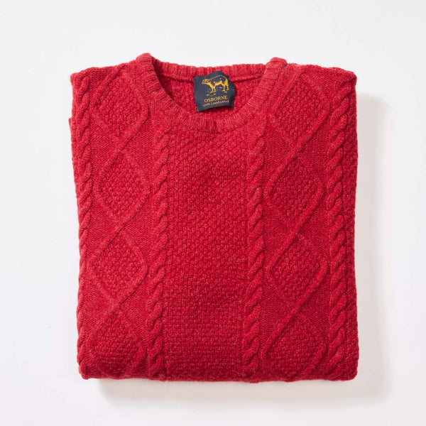 Lambswool large cable crew neck - Poppy Melange