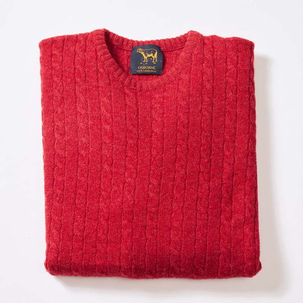 Lambswool small cable crew neck - Poppy Melange