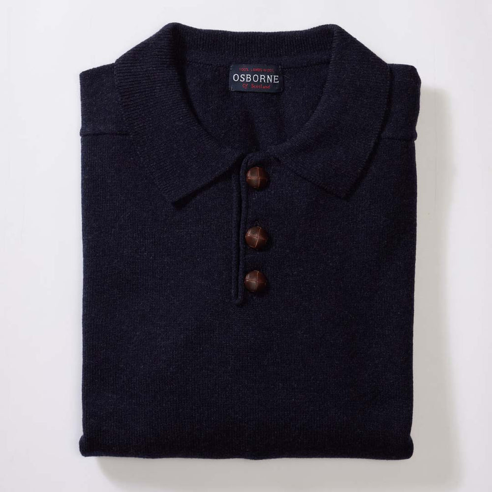 Lambswool polo sweater - Indigo Melange