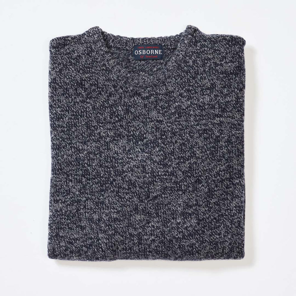Lammwolle gemolkener Rundhalsausschnitt - Indigo Melange/Grey Mix