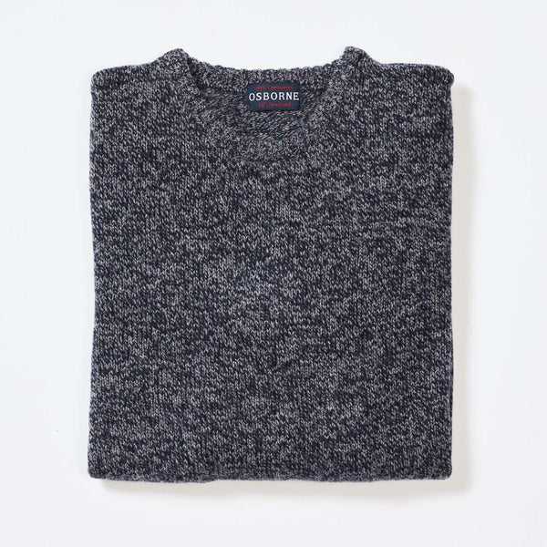 Lammwolle gemolkener Rundhalsausschnitt - Indigo Melange/Grey Mix