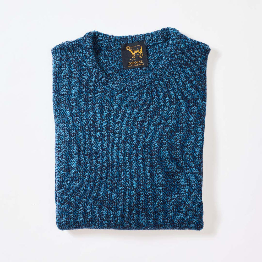 Lambswool molted crew neck - Indigo Melange/Teal Blue