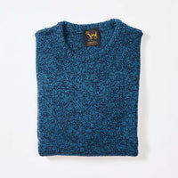 Lambswool molted crew neck - Indigo Melange/Teal Blue